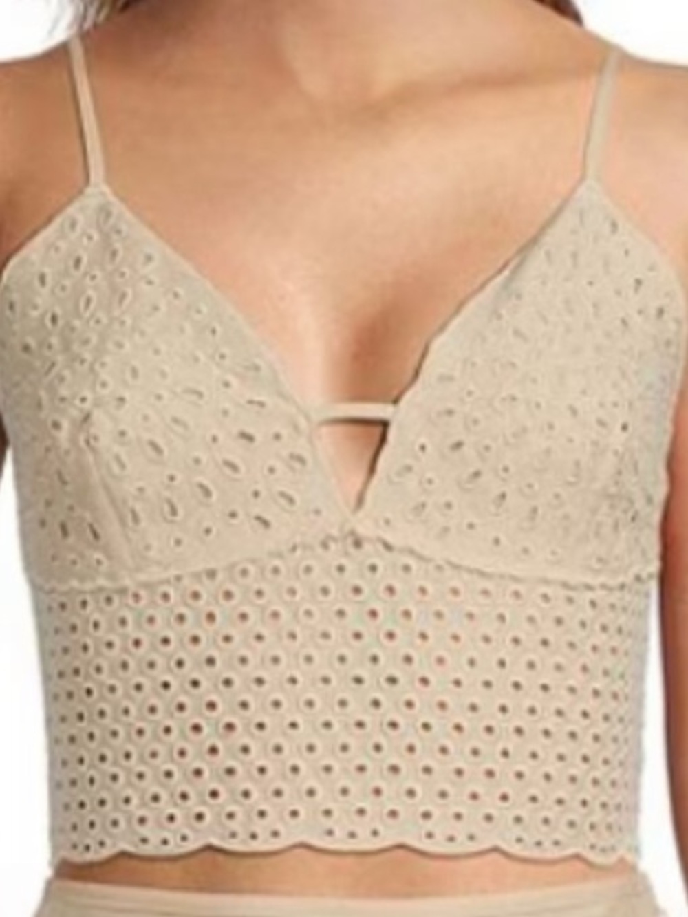 Antonio Melani Jazmin Linen Blend Spaghetti Strap Eyelet Cropped Top Size 14